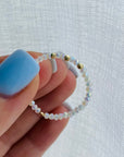 Ring 14k gold beads 2mm and 2mm white speaking beads