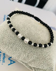 925 sterling silver 3mm and 6mm beads with black 4mm string Bracelet 9-07