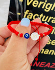 14k gold 2mm gold beads with shell letter and evil eye bracelet