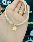 14k gold star and 2mm beads 4mm freshwater pearls engraving necklaces