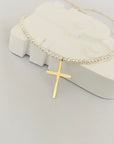 14k gold plain cross with 3.5mm freshwater pearls necklace