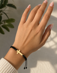 14k gold cross 21mm with black string bracelet