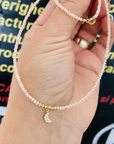 14k gold moon an 2mm beads with. 2mm shiny beige beads necklaces