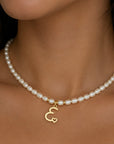 14k gold Letter E necklaces with freshwater pearls 40cm