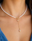 14k gold 5.5cm drop pendants with 3mm freshwater pearls necklace 39cm DP1