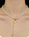 14k gold long angel and heart beads and 2.5mm freshwater pearls necklace m