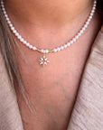 14k gold star pendant with 2.5mm beads and 4.5mm freshwater pearls necklace