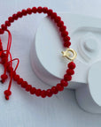14k gold moon-start with glass red beads 4mm bracelet GRB1
