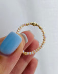 Ring 14k gold beads 2mm and 2mm shiny beige beads