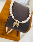 14k gold wings pendant with 2mm beads and 4.5mm freshwater pearls necklace