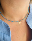 14k gold heart and 2mm beads and 2mm multicoloured beads necklace