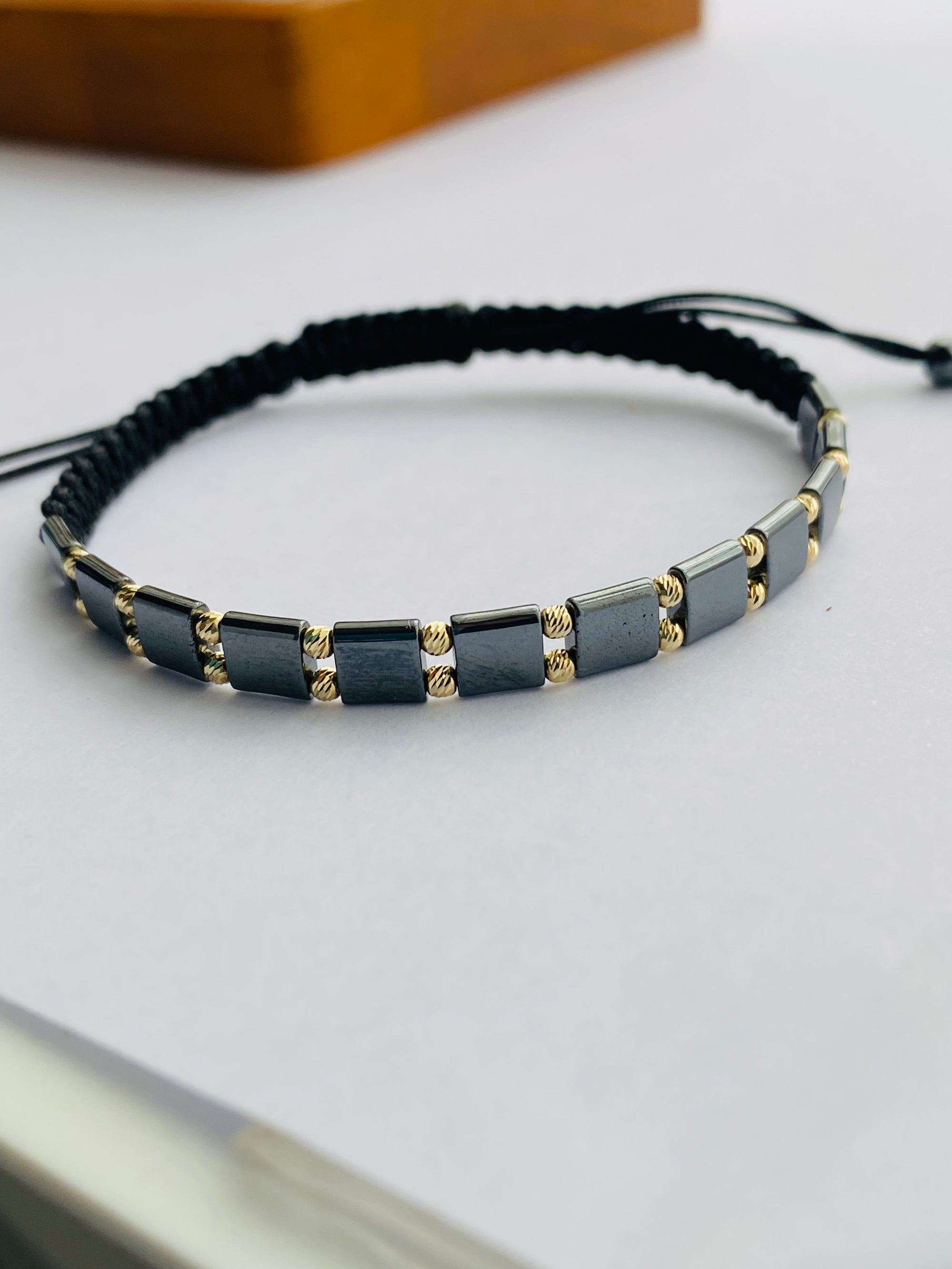14k gold 2mm beads  and 5mm hematite   beads bracelet HMB-20