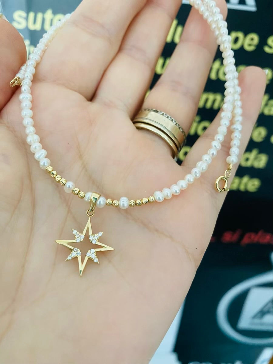 14k gold round medusa 15mm and 2mm beads  4mm freshwater pearls necklaces