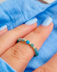 Ring 14k gold 2mm and 3mm beads blue  matte
