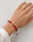 14k gold moon-start with glass red beads 4mm bracelet GRB1