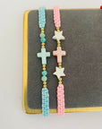 14k gold cross     and 2mm  beads  and string kids bracelet (Copy)