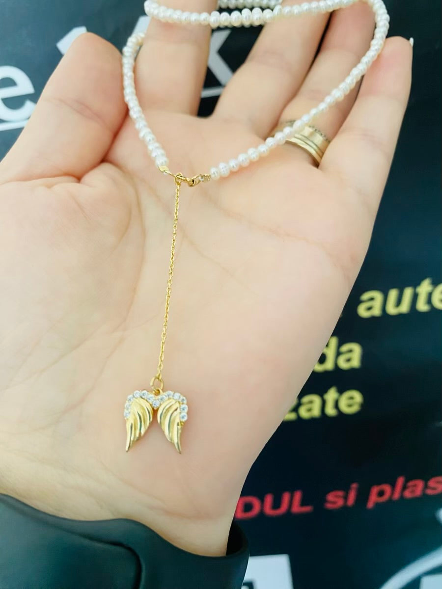 14k gold  long and heart  beads and 2.5mm freshwater pearls necklace 39cm