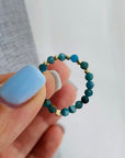 Ring 14k gold 2mm and 3mm beads blue  matte