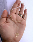 Shiny29 2mm white coated beads with 14k gold 1mm-2mm beads and long diamant shape pendant necklace 37cm+3.5cm