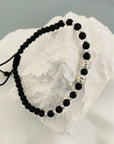 925 sterling silver 3mm and 6mm beads with black 4mm string   Bracelet 9-07