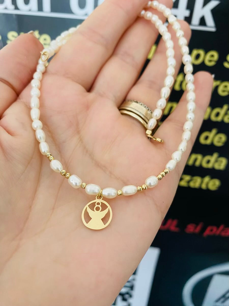 14k gold angel and 2mm beads  4mm freshwater pearls necklaces