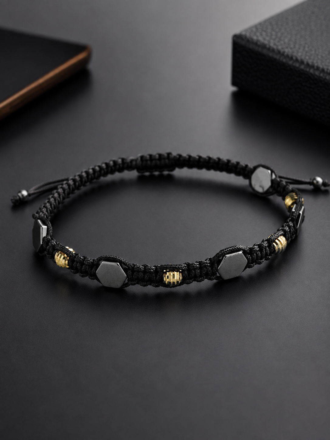 14k gold 4mm beads  and 7mm hematite   beads bracelet HMB-21
