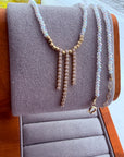 Shiny302mm white coated beads with 14k gold 1mm-2mm beads and tennis long string  pendant necklace 39cm+2cm