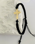 14k gold 20mm cross with 4mm black beads and braided bracelet