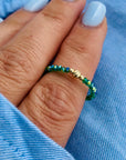 Ring  14k gold beads 2mm and 2mm green speaking beads