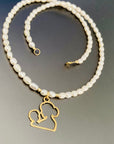 14k gold mother and child with 2.5mm beads with 4.5mm freshwater pearls necklace