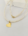 14k gold engraving heart with 4.5mm freshwater pearls necklace