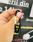 14k gold cross 21mm with black string bracelet
