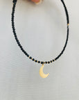 14k gold   pendant with 2mm spinel black beads necklace SP-00S