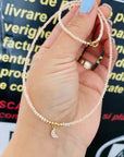 14k gold moon an 2mm beads with. 2mm shiny beige beads necklaces