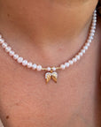 14k gold  wings  pendant with 2mm beads and 4.5mm freshwater pearls necklace
