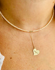 14k gold engraving heart and claps  necklace with 1.8mm shiny poly beads