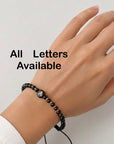 14k gold 2mm gold beads with black shell letter adult bracelet