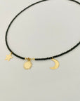 14k gold moon-Sun-start  with 2mm black spinel necklace