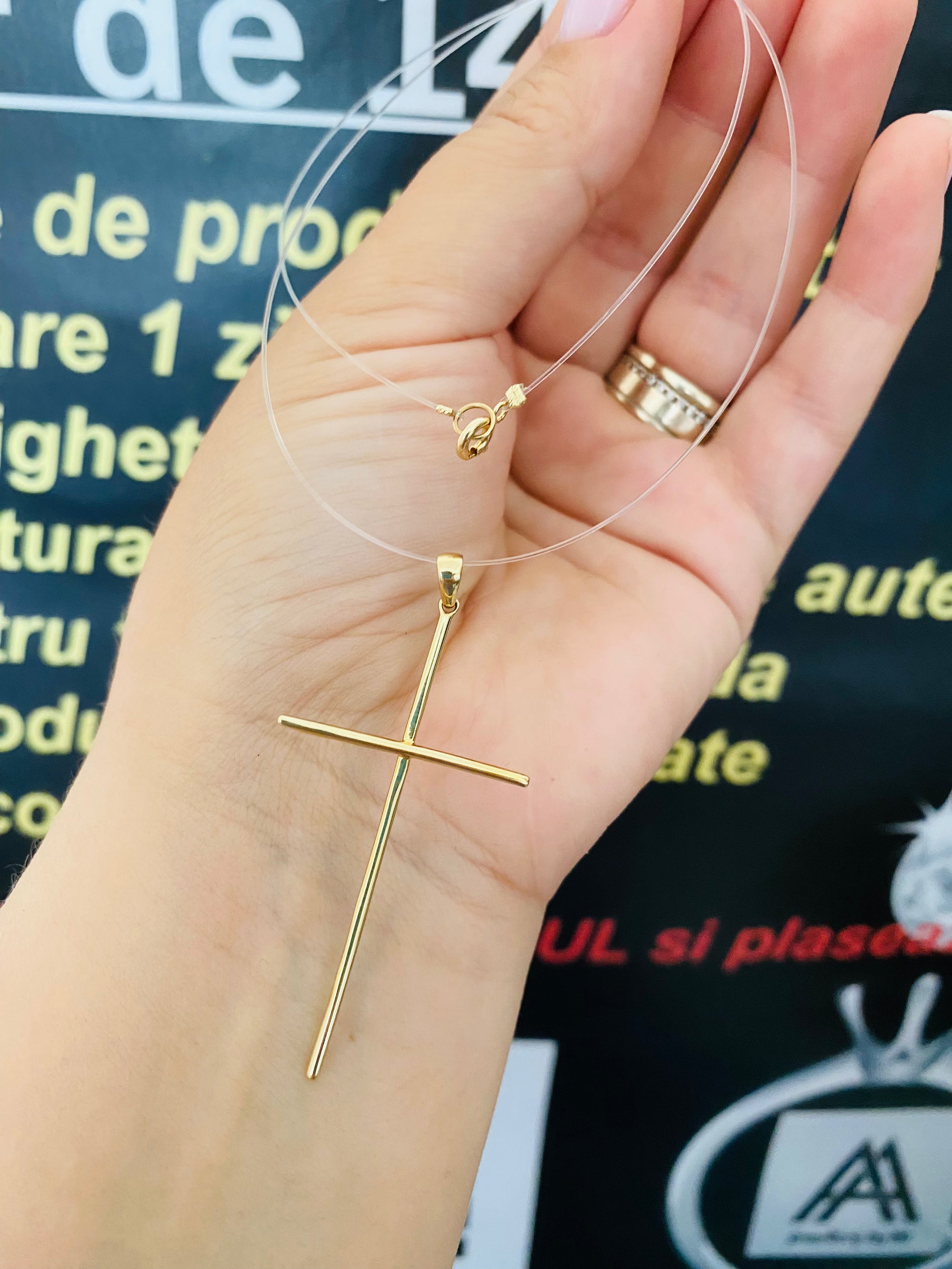 14k gold beads with clear necklaces and long cross 40cm