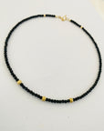 14k gold 3mm glitter beads with 2mm black spinel ankle bracelet 25cm