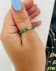 Ring 14k gold 2mm and 3mm beads with black string adjustable