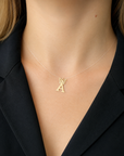 14k gold Letter with clear  string size 39cm necklace