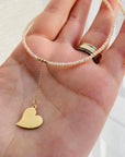 14k gold engraving heart and claps  necklace with 1.8mm shiny poly beads