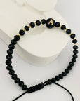 14k gold 2mm gold beads with black shell letter adult bracelet