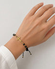 14k gold 20mm cross and 2.5mm beads with 4mm square beads and braided bracelet BLK1