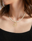 14k gold mother and child with 2.5mm beads with 4.5mm freshwater pearls necklace