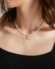 14k gold engraving heart with 4.5mm freshwater pearls necklace