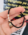 14k gold 2mm small beads and freshwater Perls with black beads 3mm spinel  bracelet MDS9