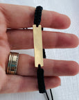 14k gold long engraving bar with string
