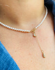14k gold 5.5cm drop pendants with 3mm freshwater pearls necklace 39cm DP1